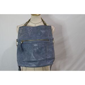 B Makowsky Vintage Blue Gold hardware slouchy hobo bag